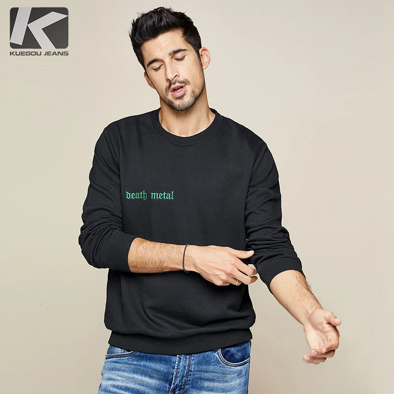 KUEGOU 2020 Autumn Cotton Embroidery Letter White Sweatshirts Men Fashions Japanese Streetwear Hip Hop Male Brand Clothes 2233 | Мужская