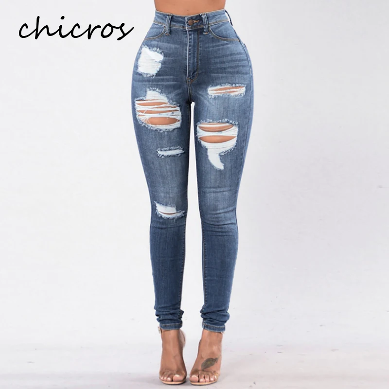 

Chicros Ripped Slim Fashion High Street Woman Denim Trousers High Waisted Jeans
