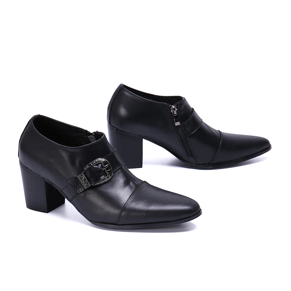 

Christia Bella Man Business Formal Party Shoes Increase Height Man Short Boots Business Genuine Leather Men Buckle Shoes