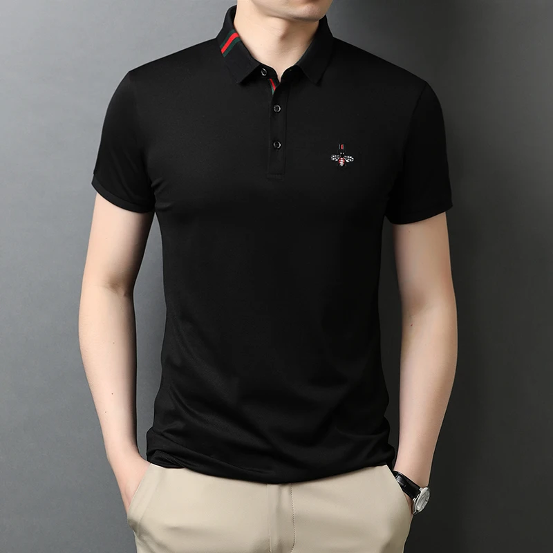 

Bee Embroidery Short Sleeve POLO Shirts Summer Lapel Slim Cotton Casual POLO Shirts Business Social Dress Tee Tops Male Clothing