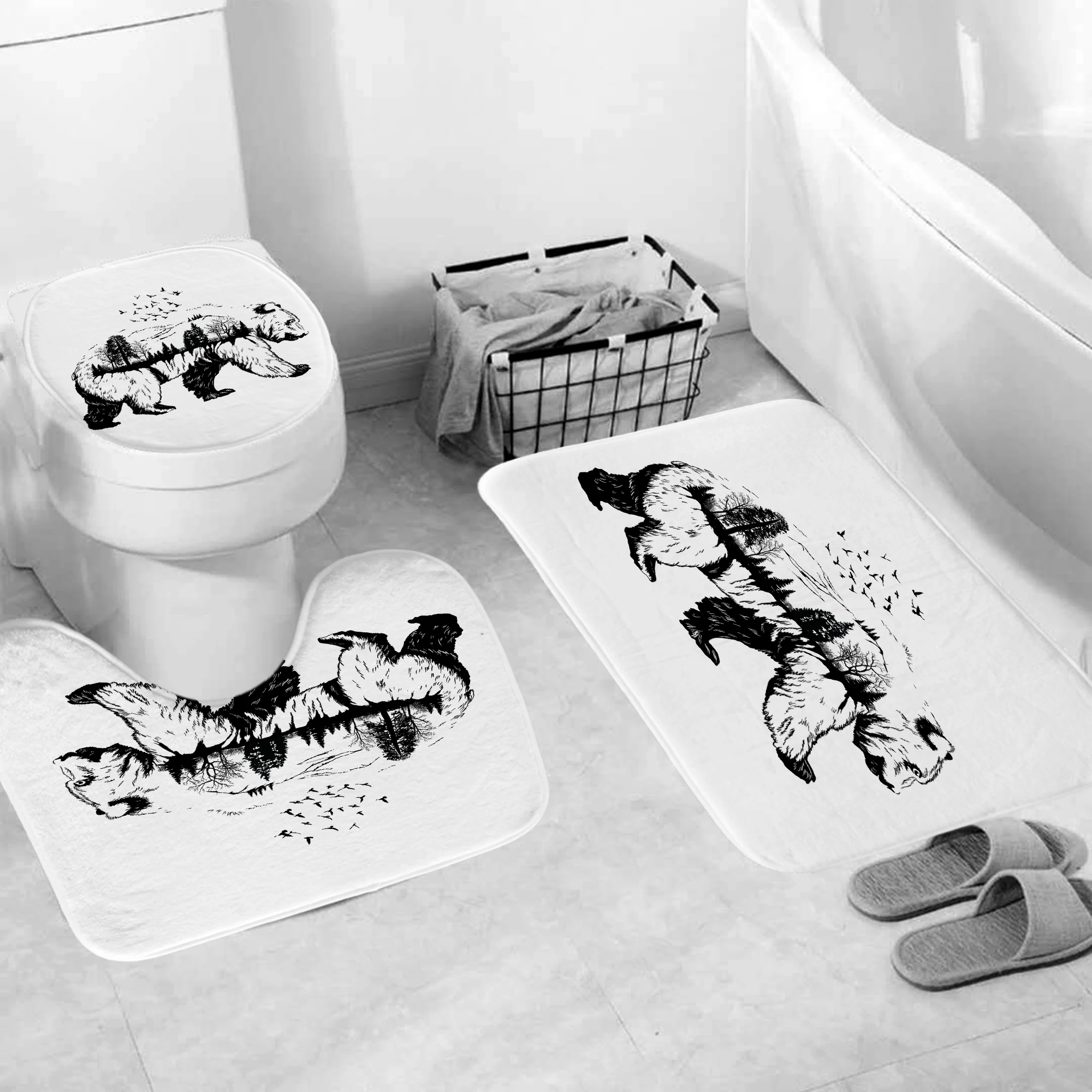 Водонепроницаемый Ванная комната комплект 4 шт. душ Шторы для прогулок и принтом