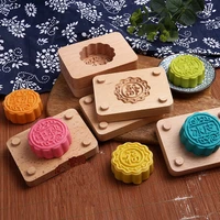 2pcsset wooden green bean cake diy moon cake mould cookies mold mooncake decoration mould wood carving flowers mold
