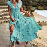 fashion long dress sleeveless streetwear v neck sleeveless floral print long dress dress maxi dress
