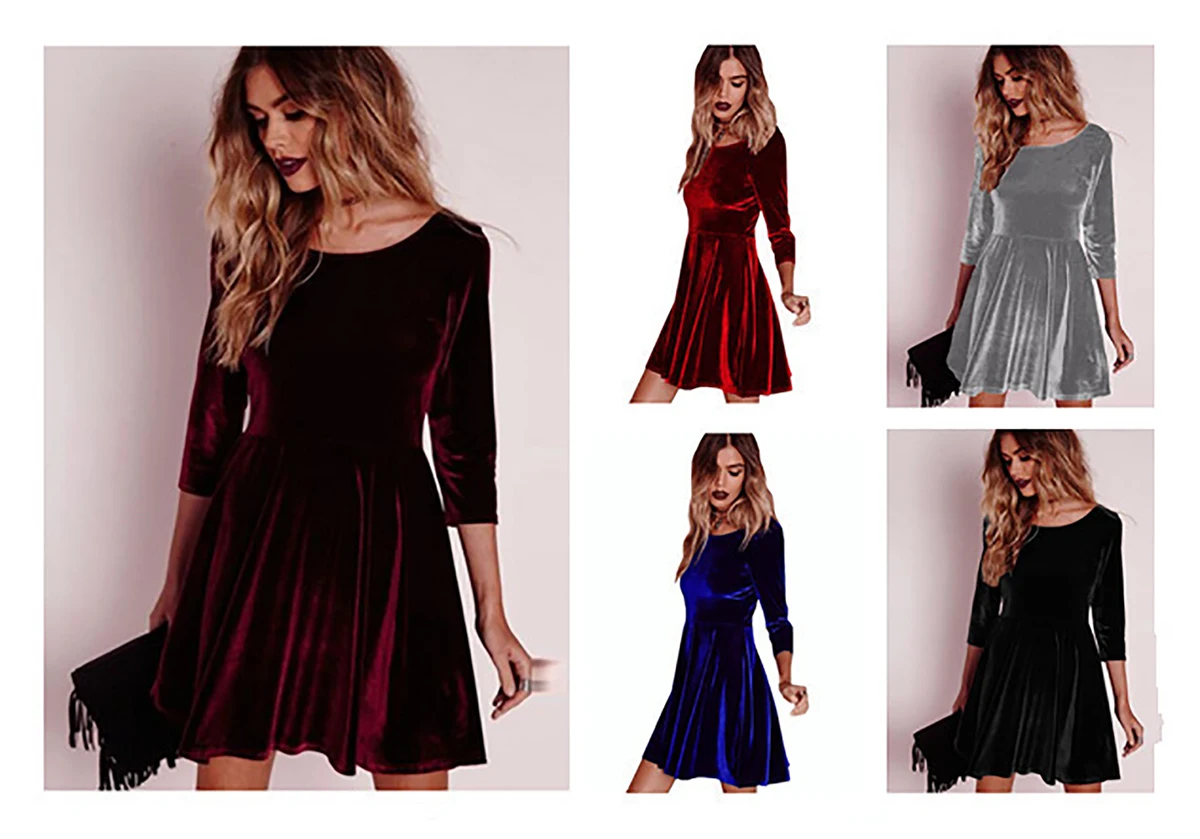 

autumn slim new dress gold velvet long-sleeved dress vestido midi cruzado v-neck high waist slimming a-line women elegant Dress