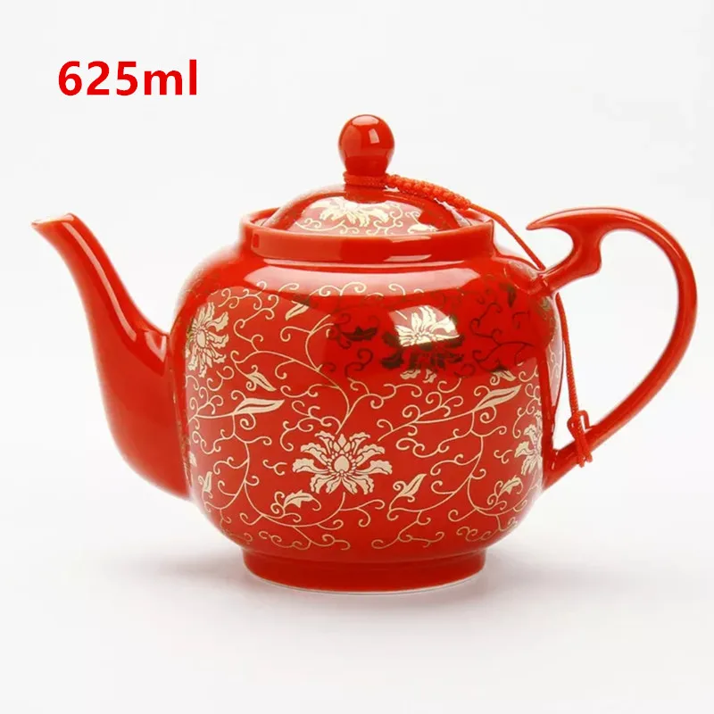 Дракон и феникс свадебный gaiwan чайная чаша китайский красный ted чайная чашка и блюдце набор - Цвет: 625ml Teapot Ratton