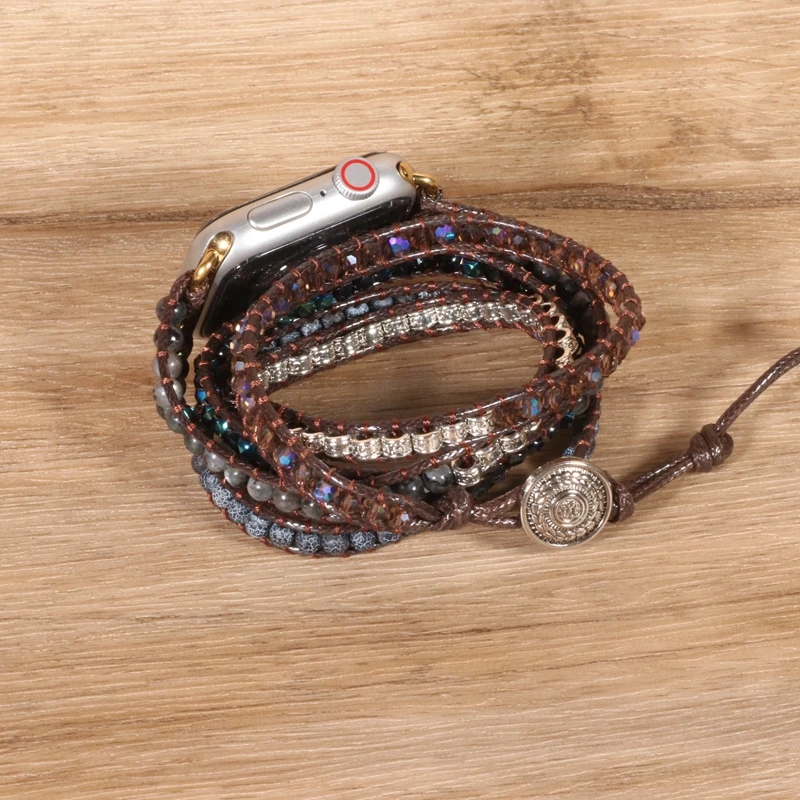 Ремешок из натурального камня черный лабрадорит ремешок для наручных часов в