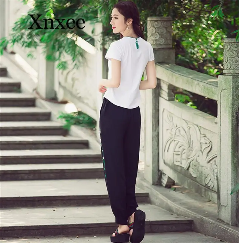 Брюки женские с вышивкой винтажные элегантные брендовые штаны в стиле Харадзюку