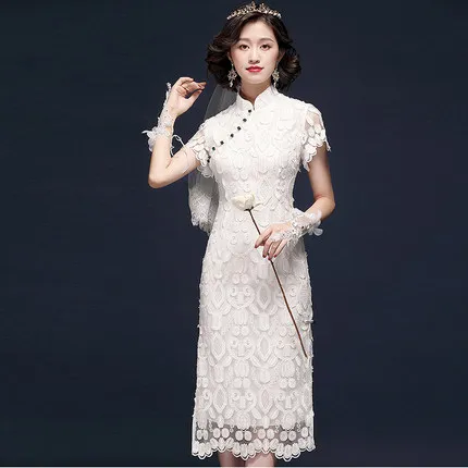 Китайское свадебное платье белое кружевное Ципао для невесты|qipao dress|cheongsam qipao