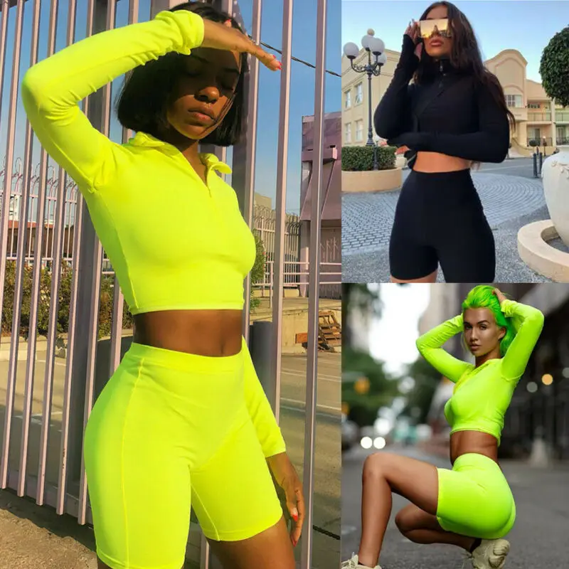 

S-XL Women Summer Two Pieces Sportswear Outfits Long Sleeve Crop Tops Pants Set Casual Tracksuit Jumpsuit Rompers