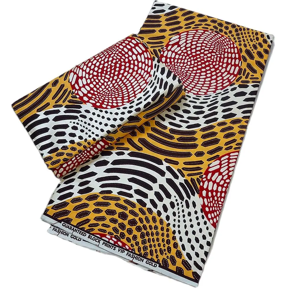 

African Wax Cloth Ankara 2021 New High Quality Red Bronzing Size 6 Wax Fabric for Handmade Evening Dress Wedding Dress