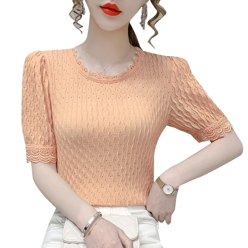 

Hollow-out Design Sense Puff Sleeve Top Women's Summer New Slim Fit Slimming Versatile Niche Short Sleeve T-shirt