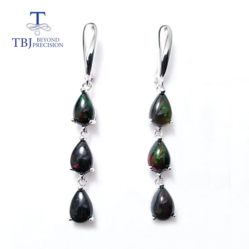 TBJ длинные серьги 6ct черный опал драгоценный камень ювелирное изделие Эфиопский