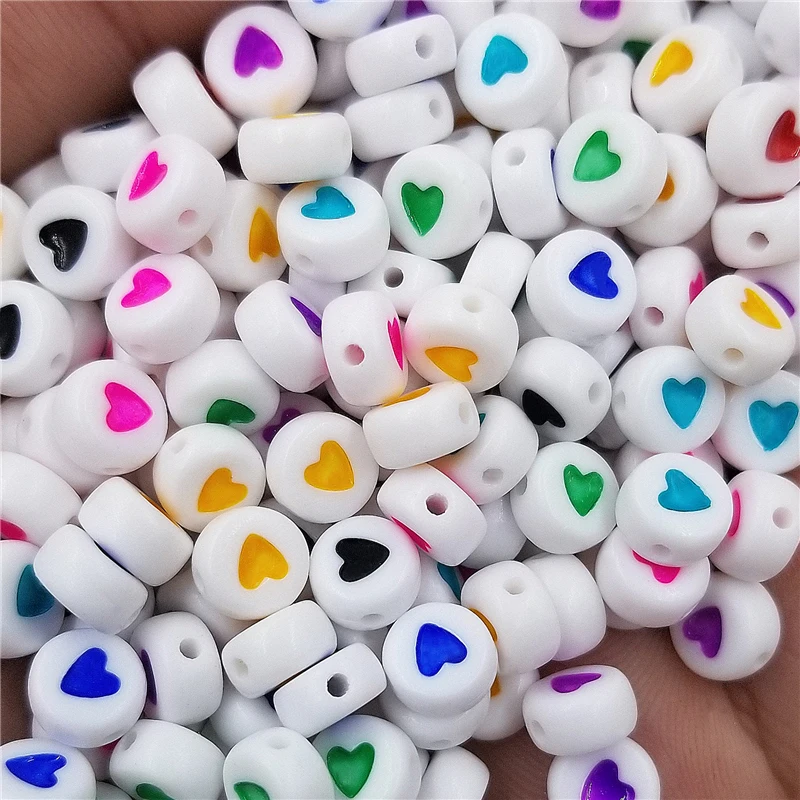 

50/100pcs Spacer Heart Printed Beads Loose Acrylic Bead DIY Jewelry Accessories 7mm Fashion Round Shape Necklace Bracelet Making