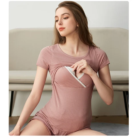Летние пижамы из мягкого искусственного шелка для беременных, пижамы с открытой панелью для кормления грудью, одежда для сна для кормления грудью, одежда для лактации, большой размер M-3XL