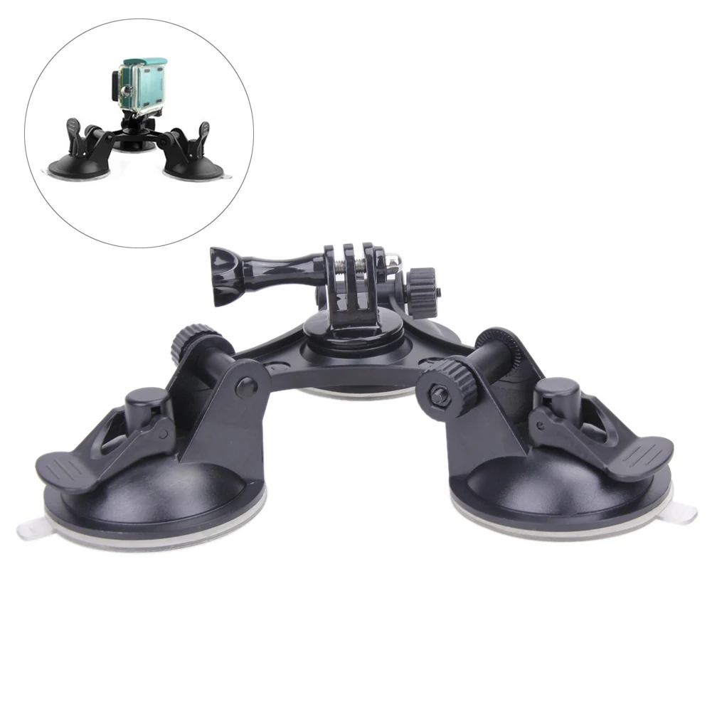 

1/4" Car Windshield Screw Triple Vacuum Sucker Cup Tripod Mount Holder Support Bracket for Gopro Hero 5 4 Session SJCAM Camera