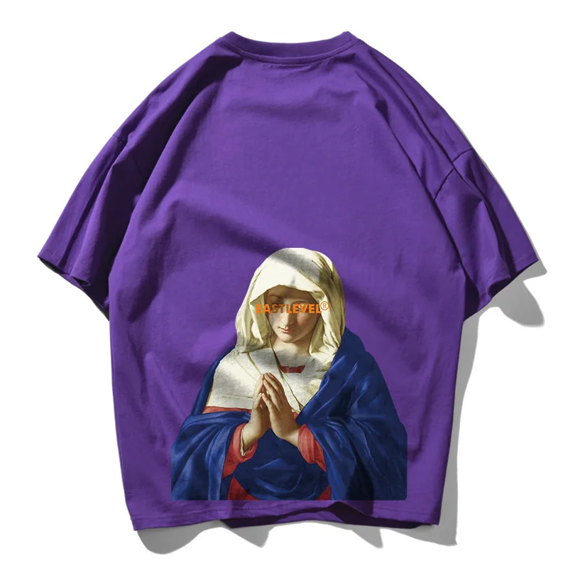 

Футболка с забавным принтом Virgin Mary Pray, большие футболки с короткими рукавами, Летние повседневные хлопковые футболки в стиле хип-хоп, улична...