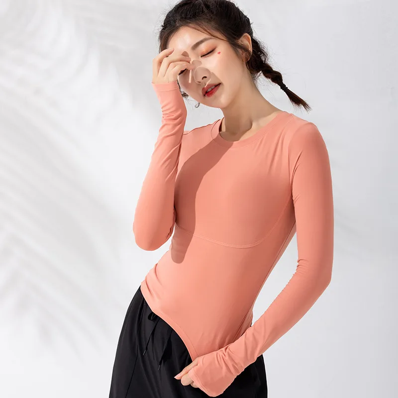 

New Products Gym Clothes Women Long Sleeve Quick-Drying Athletic Clothing Running T-shirt Online Celebrity Navel Sexy Tight Yoga