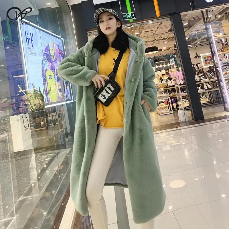 

Winter Faux Rabbit Fur Coat Women Winter Long Coat Lady Loose Plush Coat Hooded Female Thick Warm Faux Fur Jacket Pink Overcoat