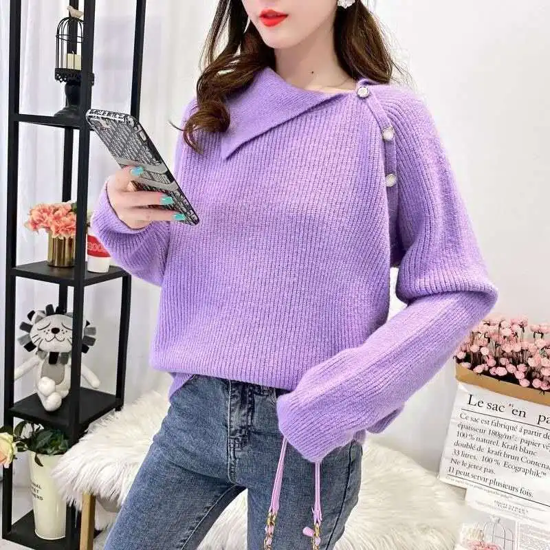 

Sweater women invierno 2020 Lantern sleeve knitted sweater female pullover Ladies white
