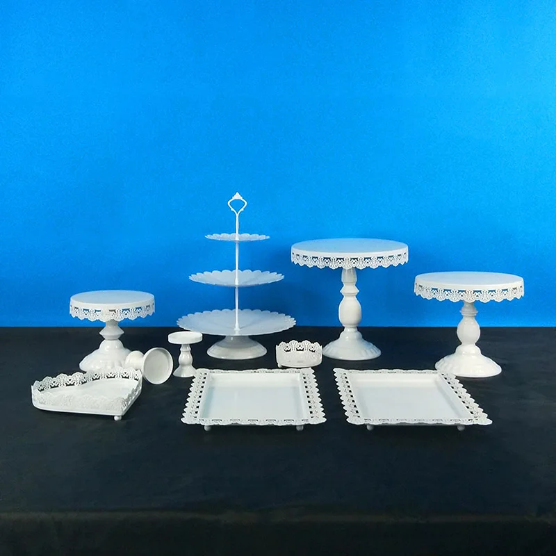 White 10pcs 5-18 шт Золотая подставка для торта круглые подставки для кексов металлическая подставка для десерта с подвесками и бусинами, золото - Цвет: White 10pcs