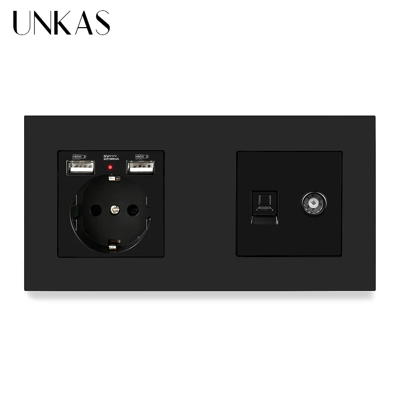 UNKAS пластиковая панель стандарта ЕС электрическая розетка с двойным USB +
