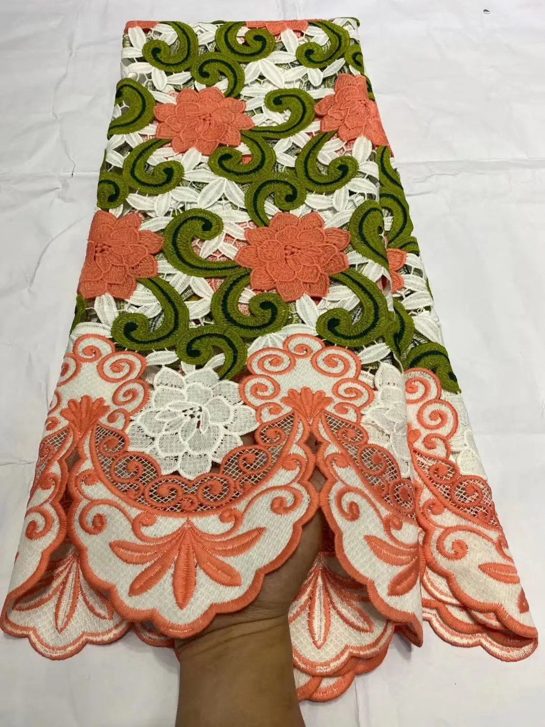 

Multicolor Guipure Lace Cord Lace Embroiderey French Milk Silk African Water Soluble Cord Lace Fabric For Nigeria Wedding Party