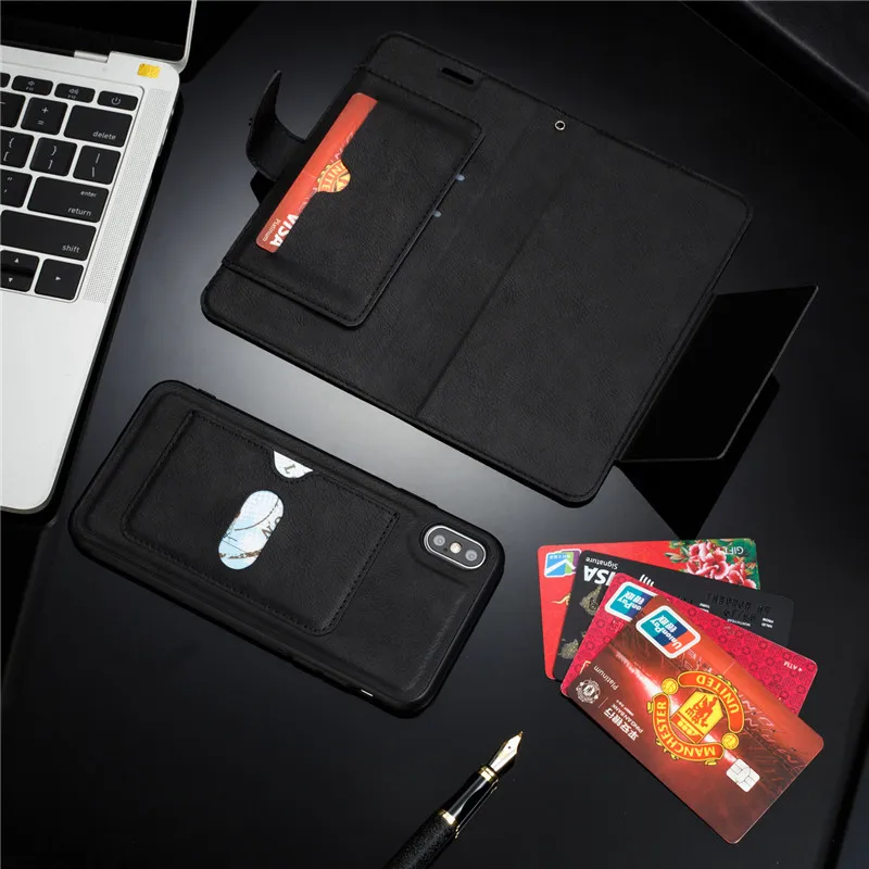 Ретро PU кожаный чехол для iPhone 7 6 6S 8 Plus чехол iPhone X XS Max XR Чехол Съемный 2 в 1 визитница для телефона - Цвет: black