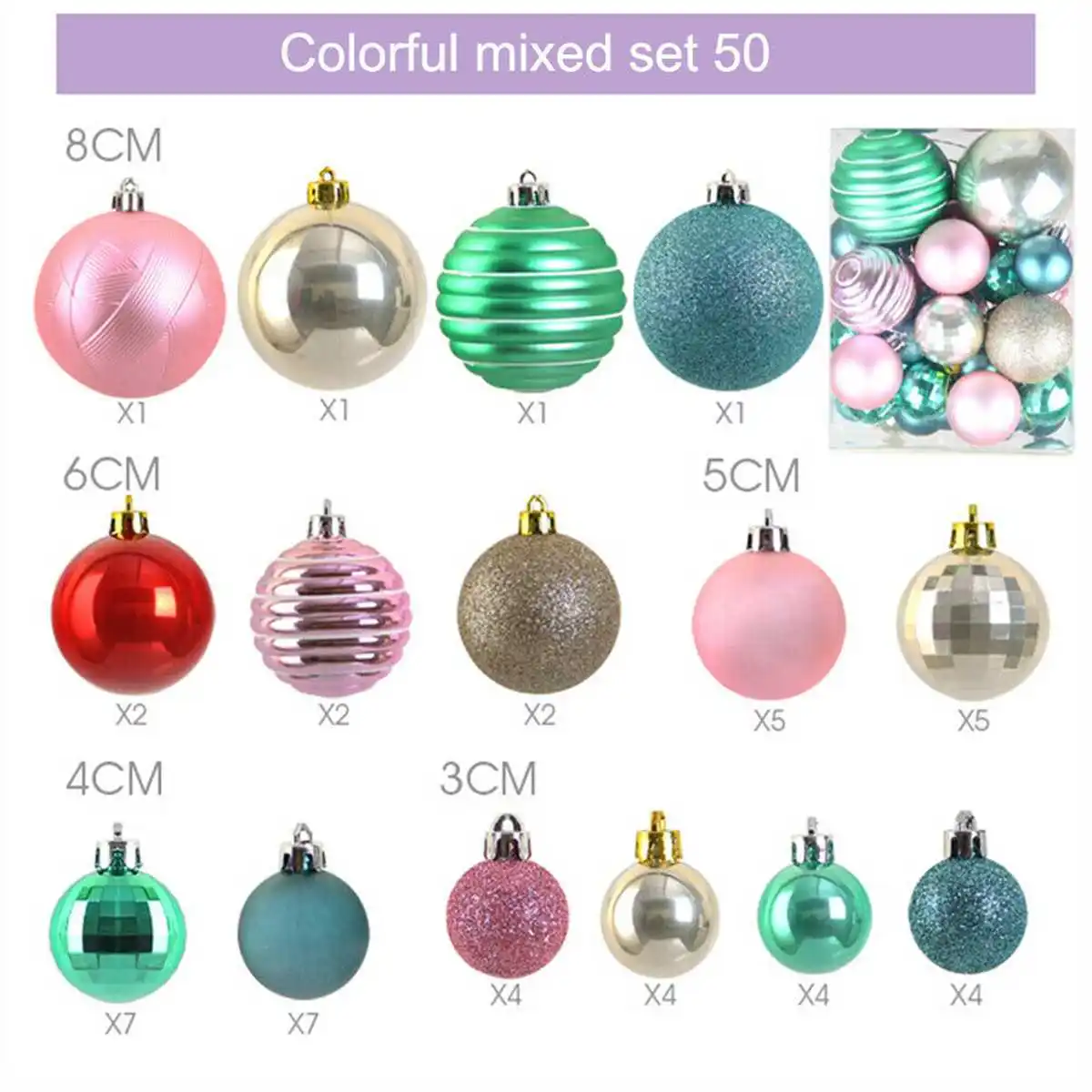 

50pcs Mixed Color Christmas Balls Plastic Ball Ornaments with Box Home Christmas Tree Pendant Christmas Decorations 2021
