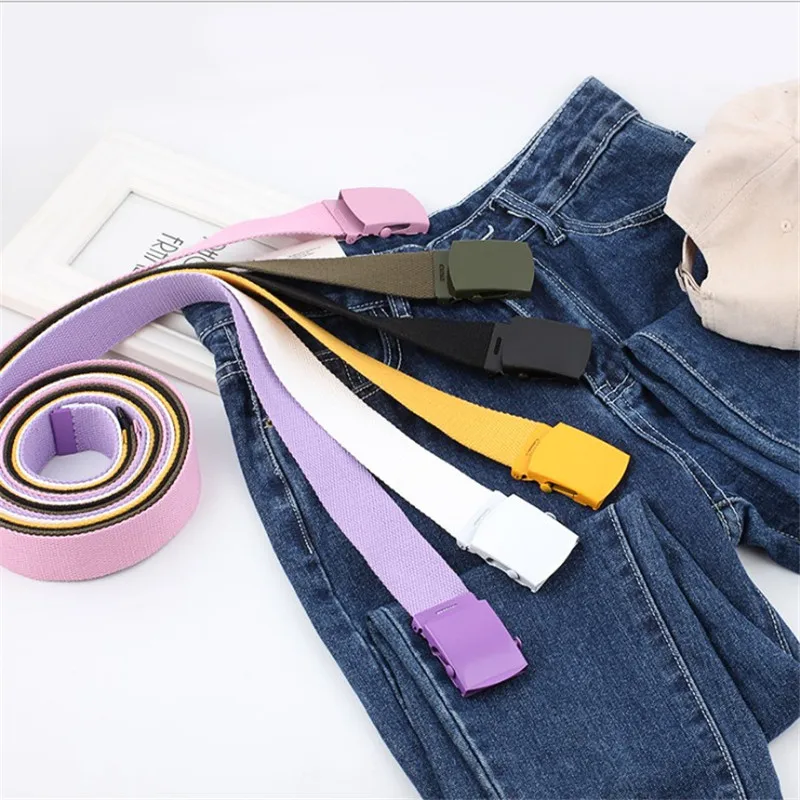 

3.8cm New Black Yellow Purple Pink Waistbelt 1.5" Wide Automatic Canvas Belt Femmal Knitted Long Jeans Belts for Women Waistband