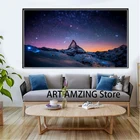 Плакаты и принты из шелка, с изображением звезд, ночного космоса, зимних скал, гор, Альп, пейзажа, современные украшения для дома