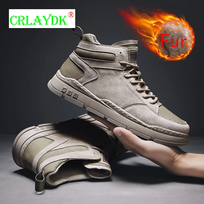 

Зимняя мужская повседневная прогулочная обувь CRLAYDK, кожаные водонепроницаемые сохраняющие тепло ботильоны, спортивные кроссовки с меховой...
