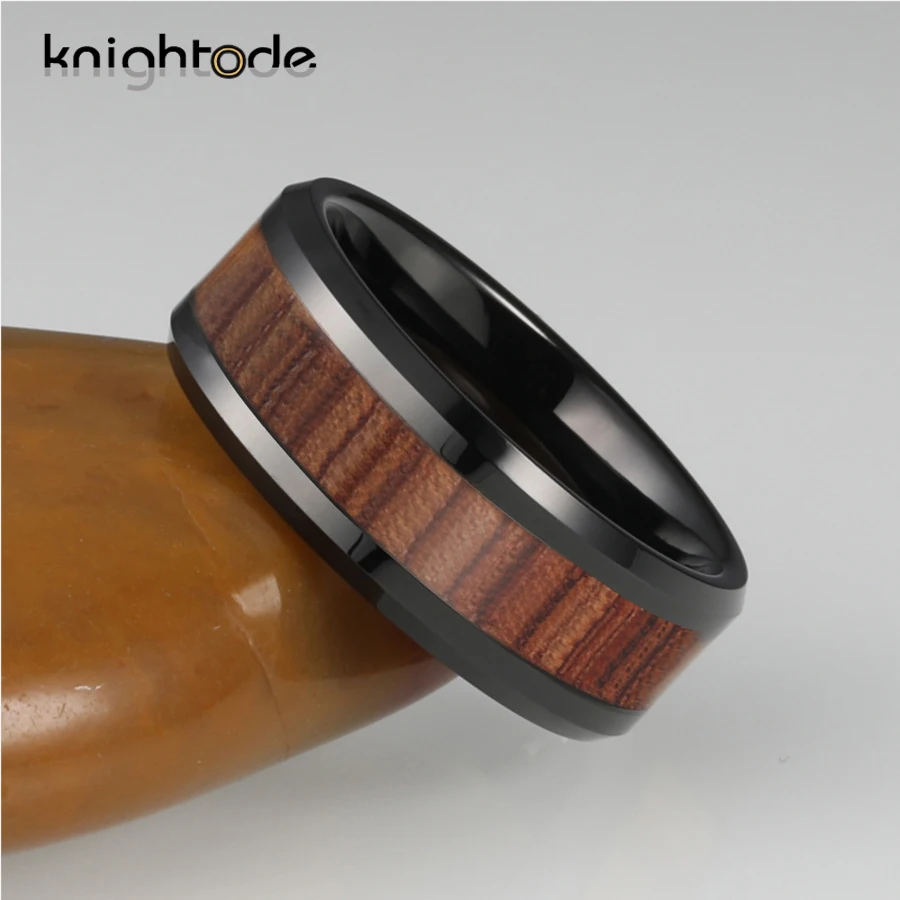 8 мм черный вольфрамовый карбидный свадебный браслет деревянная инкрустация для