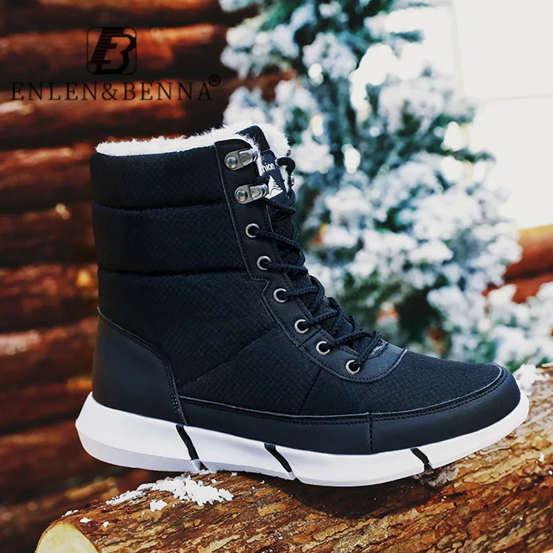 Водонепроницаемый Винер Мужские ботинки теплые Ботинки на меху и шнуровке для