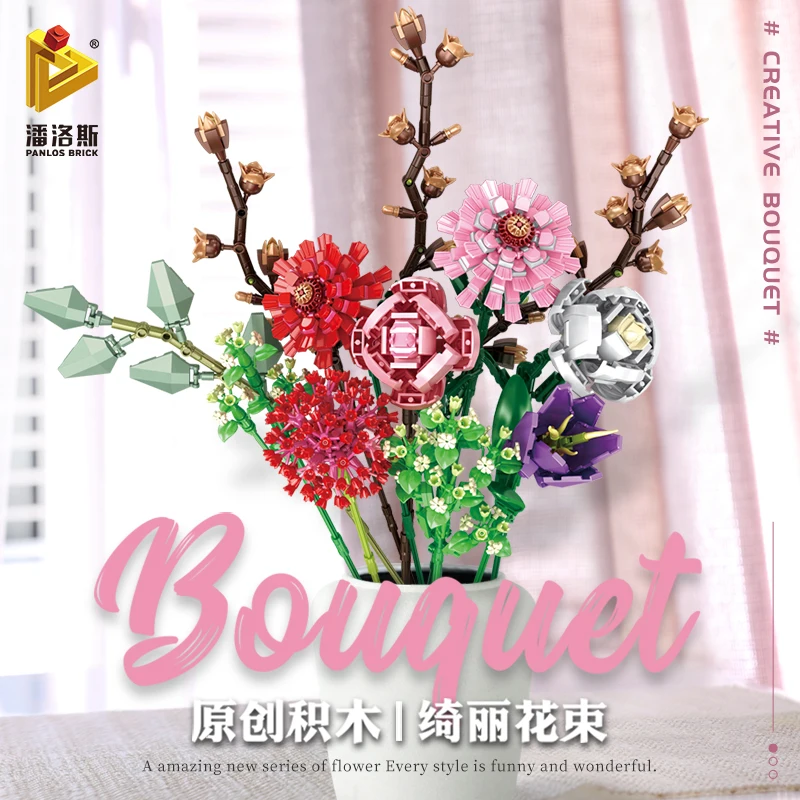 

Friends House Flowers Bouquet Building Blocks Flowers Bricks Set Kit Moc Romantic Polychromatic Rose DIY Toy For Children Girl