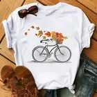 Футболка женская с принтом велосипеда и подсолнуха, Повседневная белая рубашка с коротким рукавом и графическим принтом в стиле Харадзюку, лето