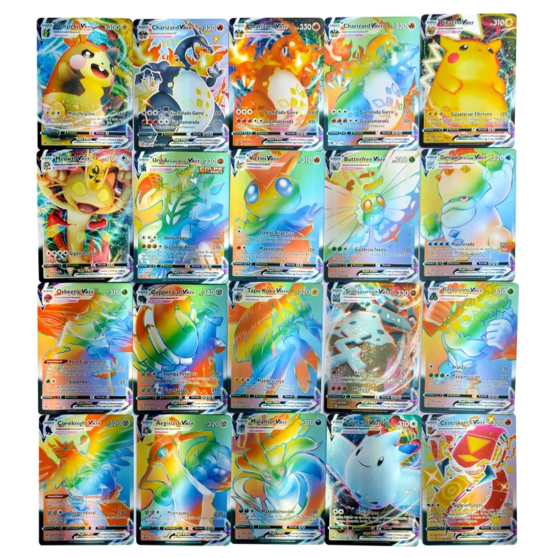 VMAX espa&ntilde;ol tarjetas de Pokemon juego batalla carta comercial de energ&iacute;a brillante tarjetas no repetidas-3