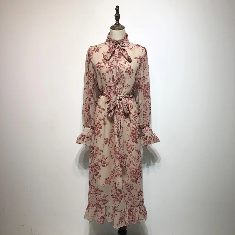 2019 Весенняя Новинка винтажные элегантные цветочные женщины платья Длинные
