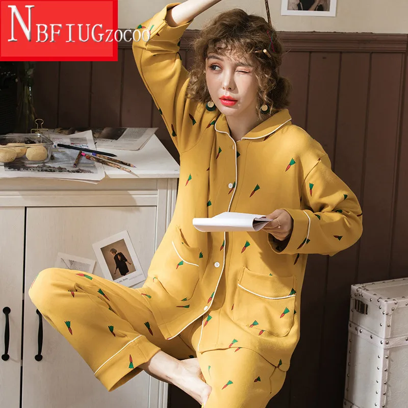 2020 весенние Хлопковые женские пижамные комплекты домашняя блуза и штаны |