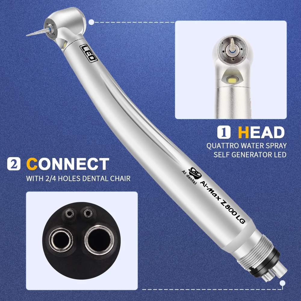 Dental  LED E-Generator Air Turbine Handpiece Four Water Spray With Ceramic Rotor  High Speed Drill Connect 2/4/6 Hole Chair