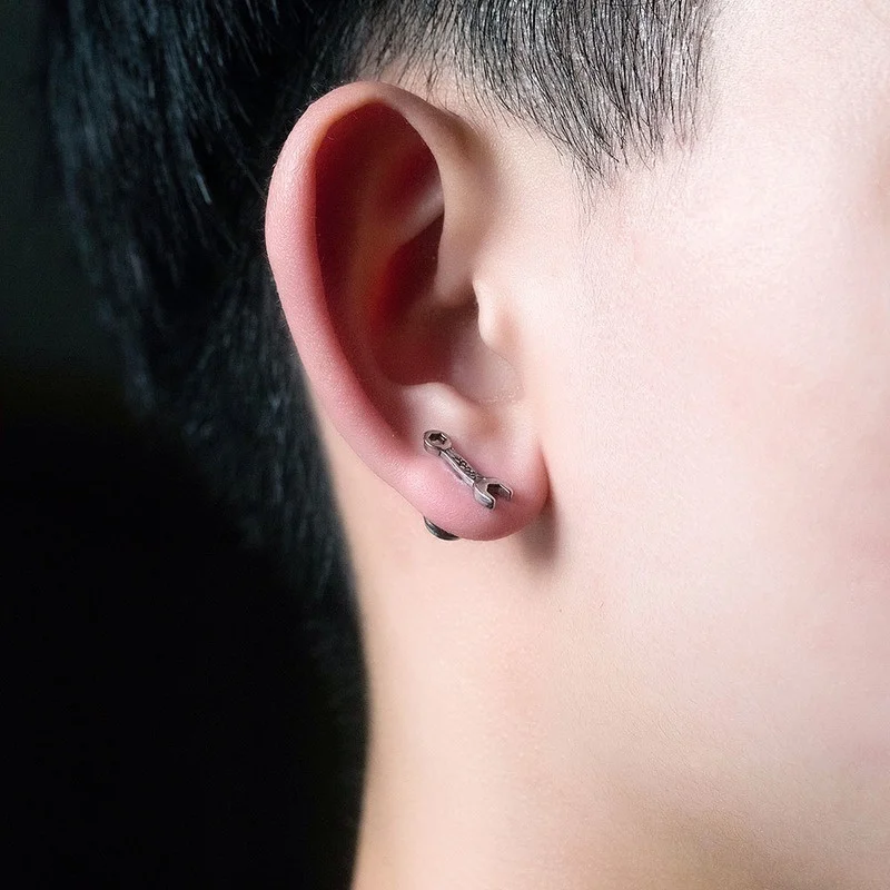 

Hip Hop Creativity Punk Small Wrench Stainless Steel Stud Earrings for Men Women Jewelry