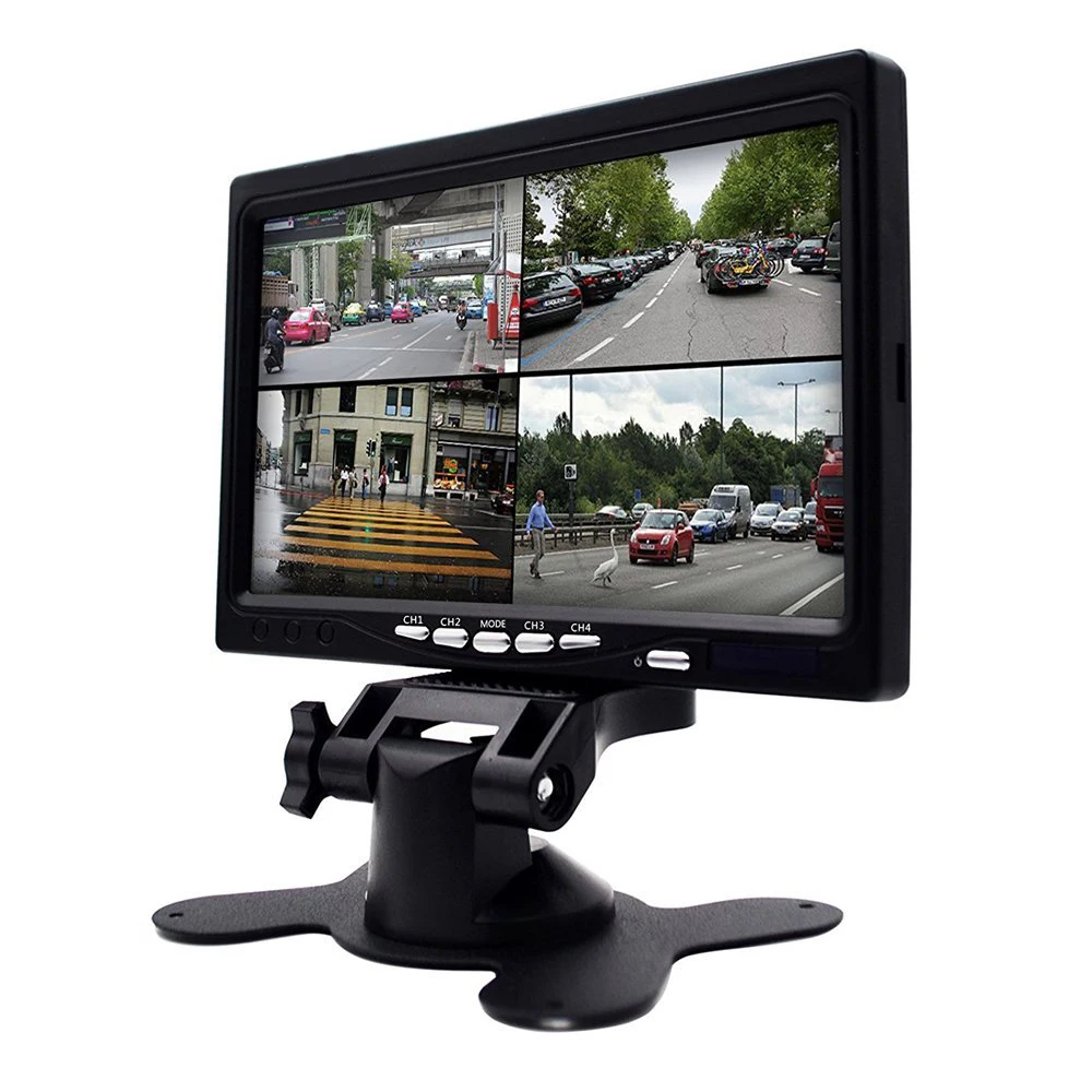 $53.99 Podofo 7 Inch Split Screen Quad Monitor 4CH Video Input Windshield Style Parking Dashboard for Car Rear View Camera Car-styling