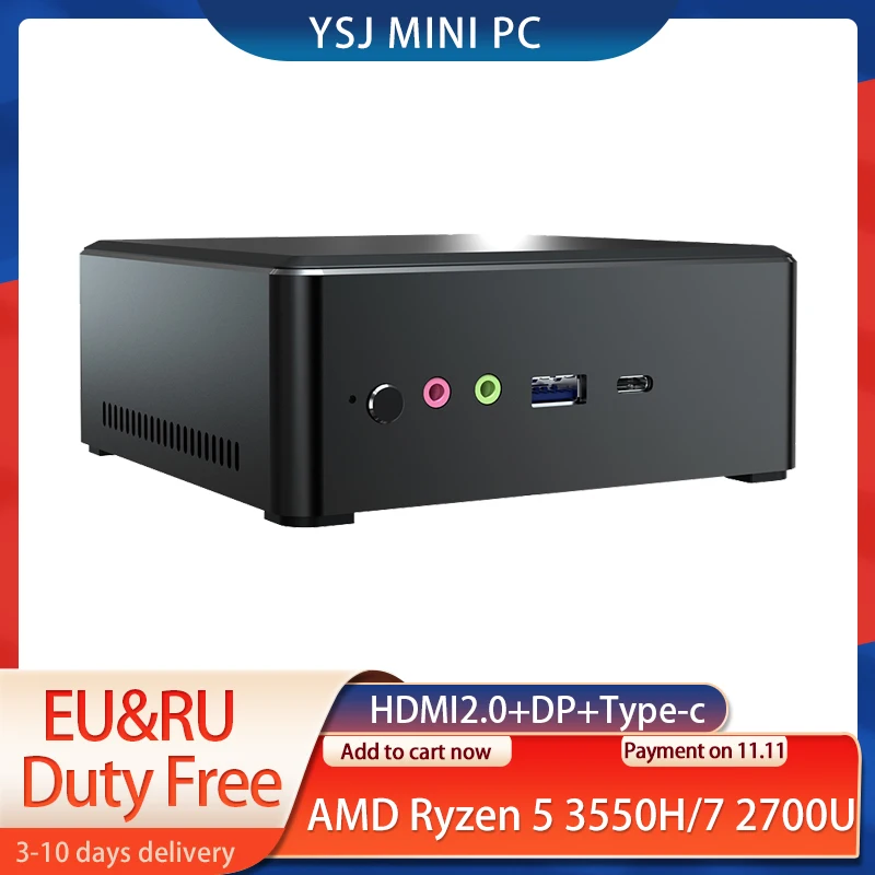 

2021 Новый дешевый мини-ПК AMD Ryzen R5 3550H R7 2700U Vega 10 Graphic 2 * DDR4 M.2 NVMe игровой компьютер Window10 4K HDMI2.0 DP TYPE-C