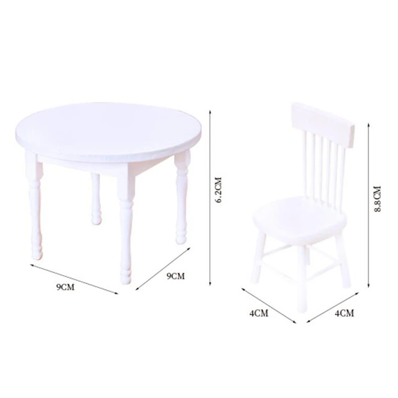 

1:12 Dollhouse Miniature Furniture Wooden White Dining Table Chair Model Set Dollhouse Furniture Poppenhuis Meubels