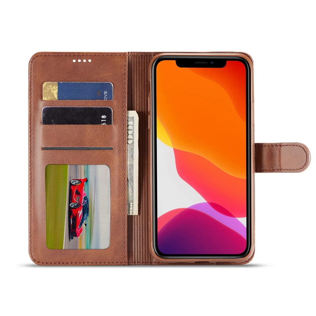 Флип чехол для iPhone 11 Pro Max кожаный кошелек с держателем карт подставкой защитный