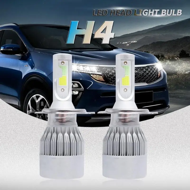 1 пара H4 двухцветные светодиодный лампы для автомобильных фар 8000LM 6000k + 8000k COB