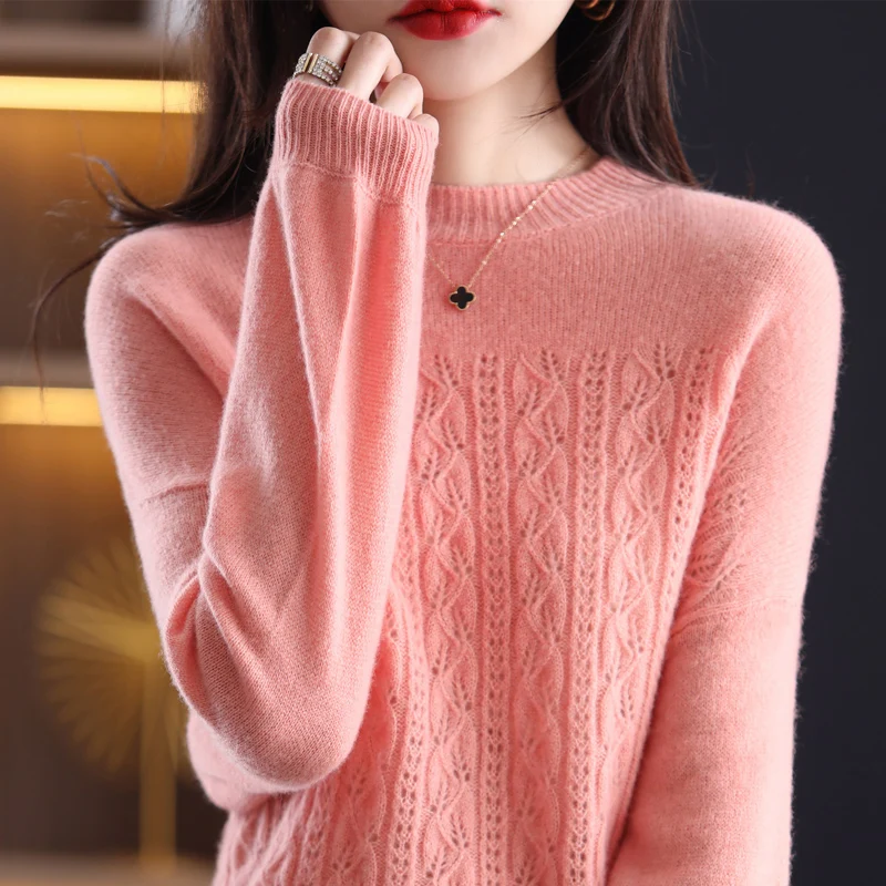 

Ladies Autumn/Winter New Style O-Neck Pullover 100% Pure Wool Casual Knitting Large Size Tops Long-sleeved Cashmere Sweater