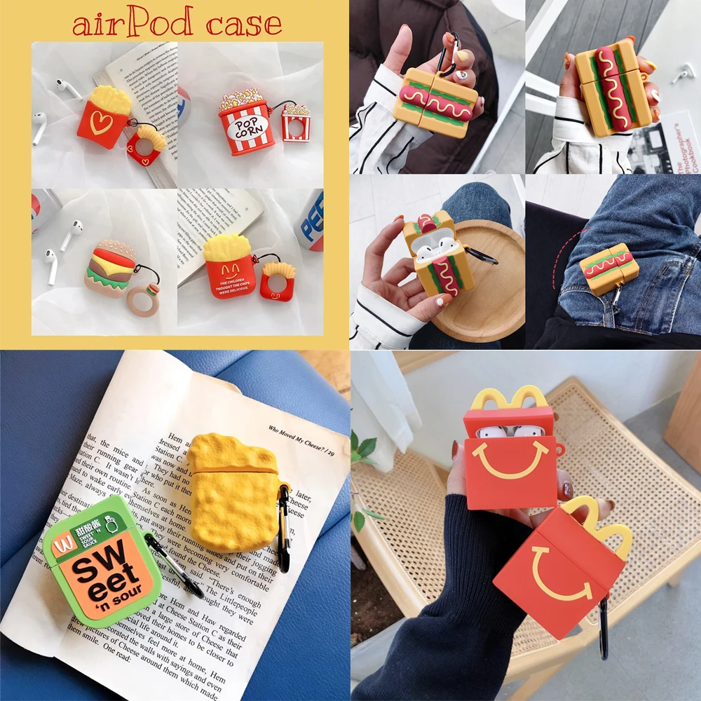 3D милый защитный чехол для Airpods McDonald's hamburger Chicken Box чехлы наушников 1/2 забавные