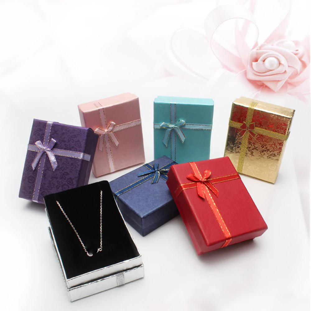 

9*7*3cm Shiny Jewelry Box Necklaces Earrings Bracelets Boxes Gift Packing Wholesale Display Classic Bowknot Jewelry Box