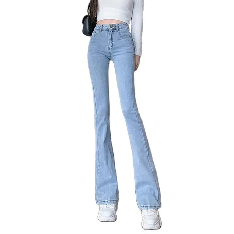 

Повседневные джинсы, Новинка весна-осень 2022, Высококачественные эластичные джинсовые расклешенные брюки, облегающие широкие брюки, модная ...