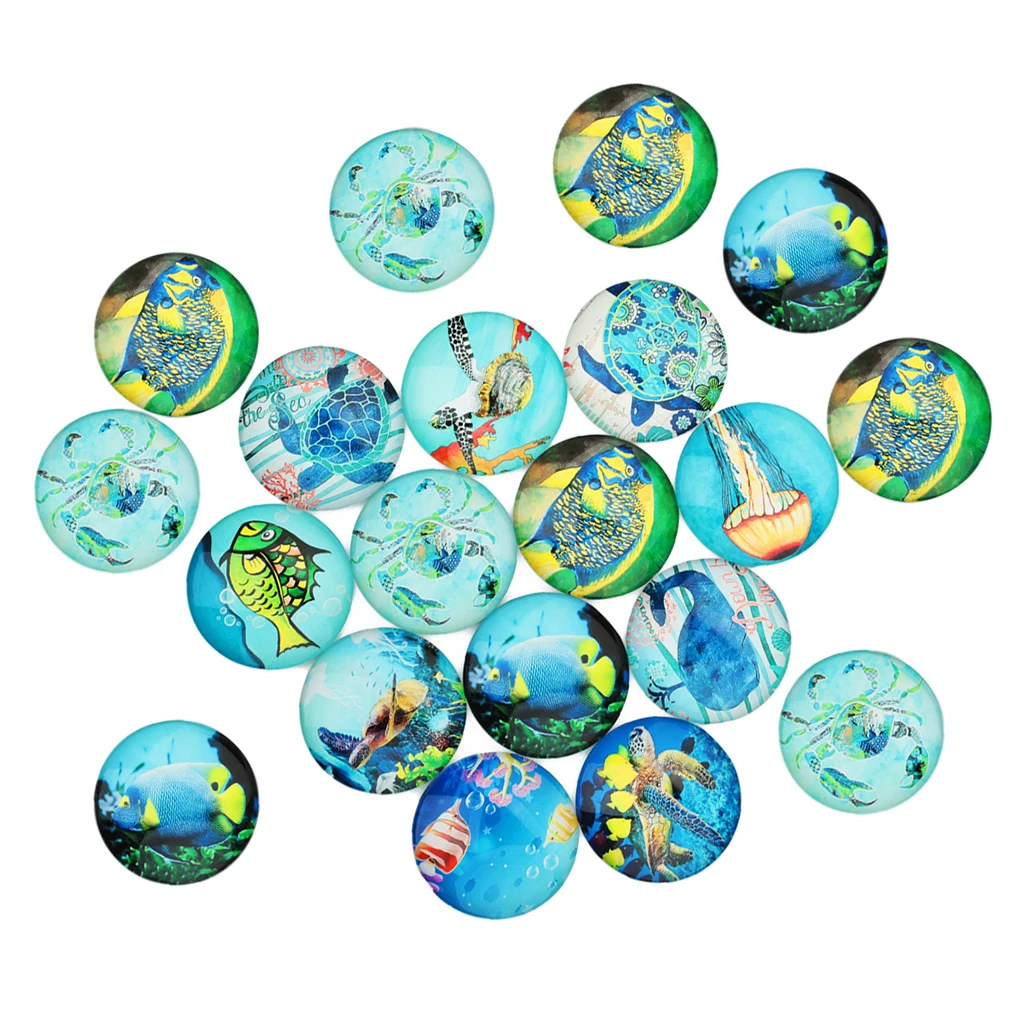 

20pcs Round Sea World Glass Cabochon Album Decor Cameo Pendant Setting12mm